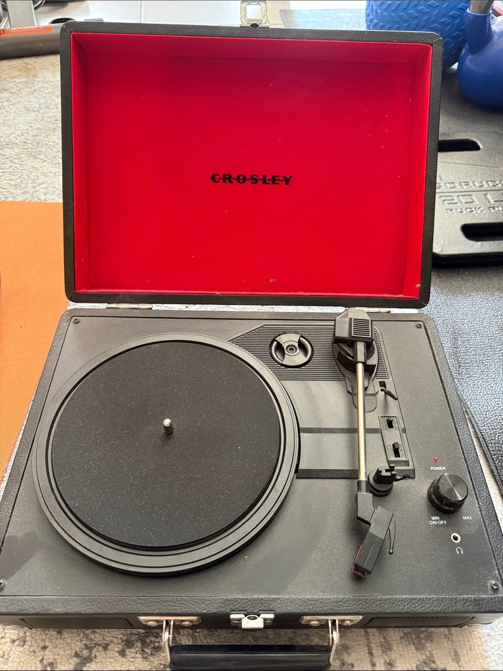 Crosley Black Suitcase Record Player with Red Interior